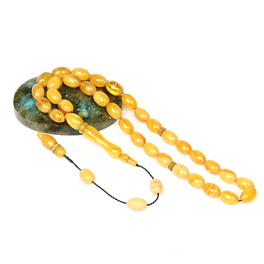Hareli Sarı Sıkma Kehribar Tesbih (7×11 mm)