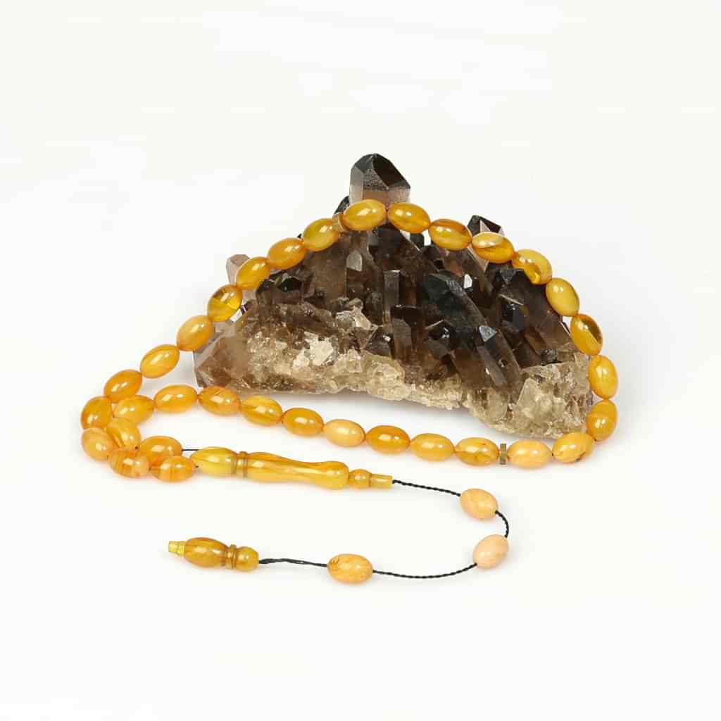 Hareli Sarı Sıkma Kehribar Tesbih (7×11 mm)