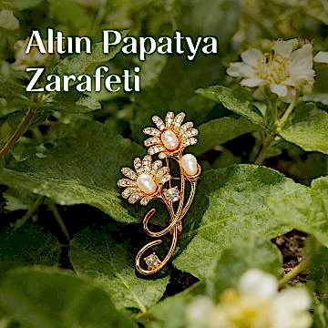 İncili Altın Renk Papatya Buketi Broş - Gerçek İnci