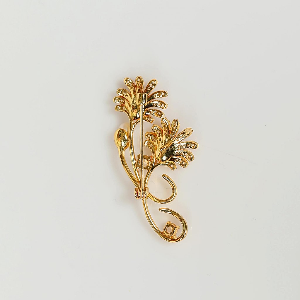 İncili Altın Renk Papatya Buketi Broş - Gerçek İnci