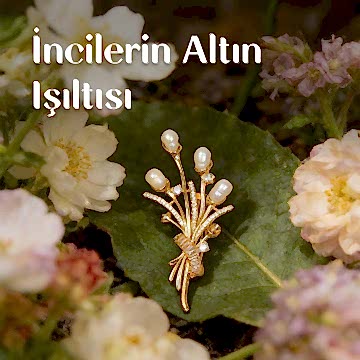 İnci Buketi - Altın Renk Broş