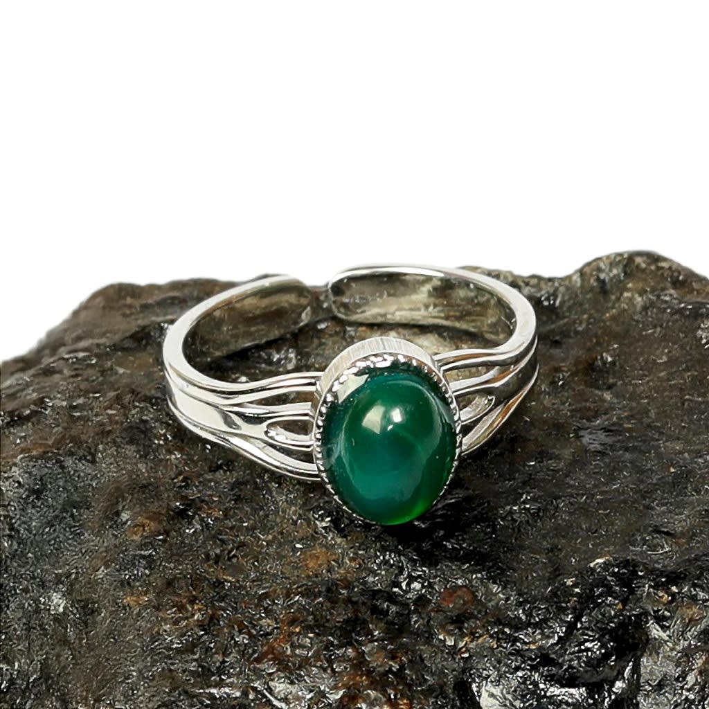 Yeşil Akik Taşı Çelik Yüzük
