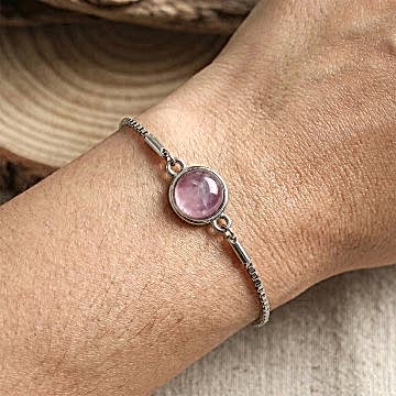 Ametist Taşı Çelik Bileklik 10 mm – Kararmaz – Gümüş Renkli