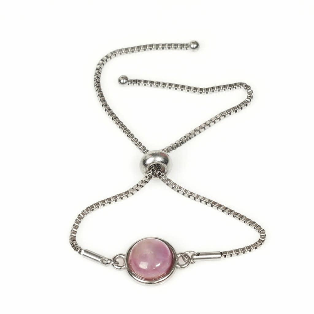 Ametist Taşı Çelik Bileklik 10 mm – Kararmaz – Gümüş Renkli