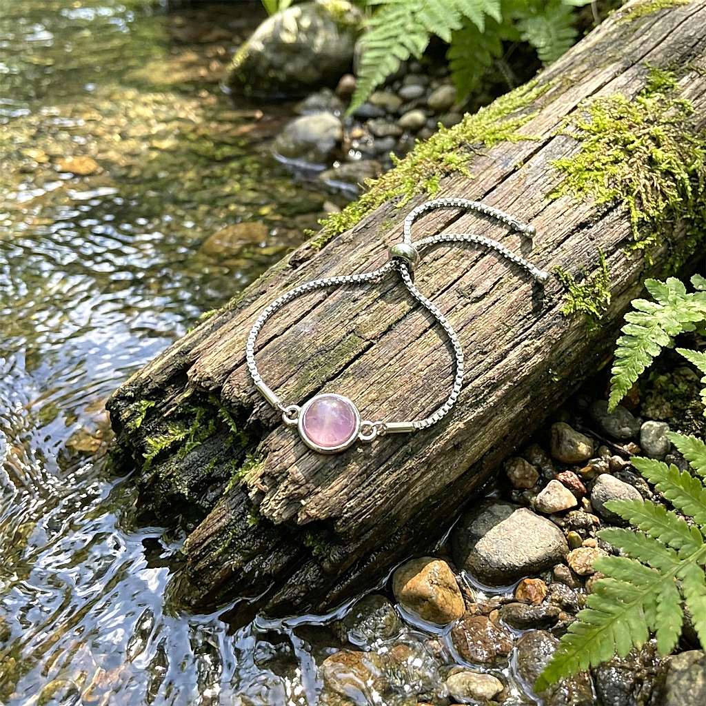 Ametist Taşı Çelik Bileklik 10 mm – Kararmaz – Gümüş Renkli