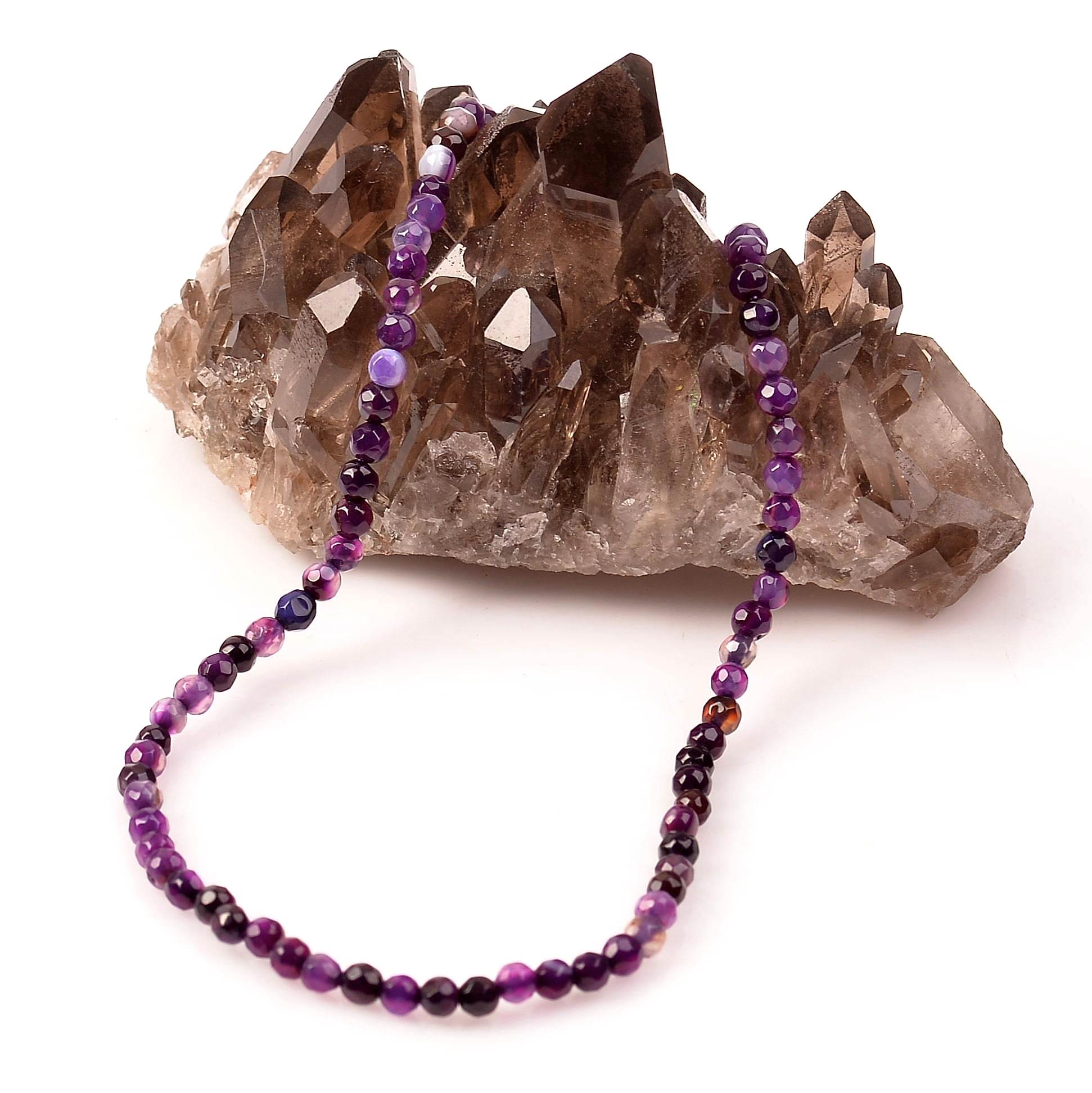 Akik Taşı Dizi Kolye   Mor Renkli