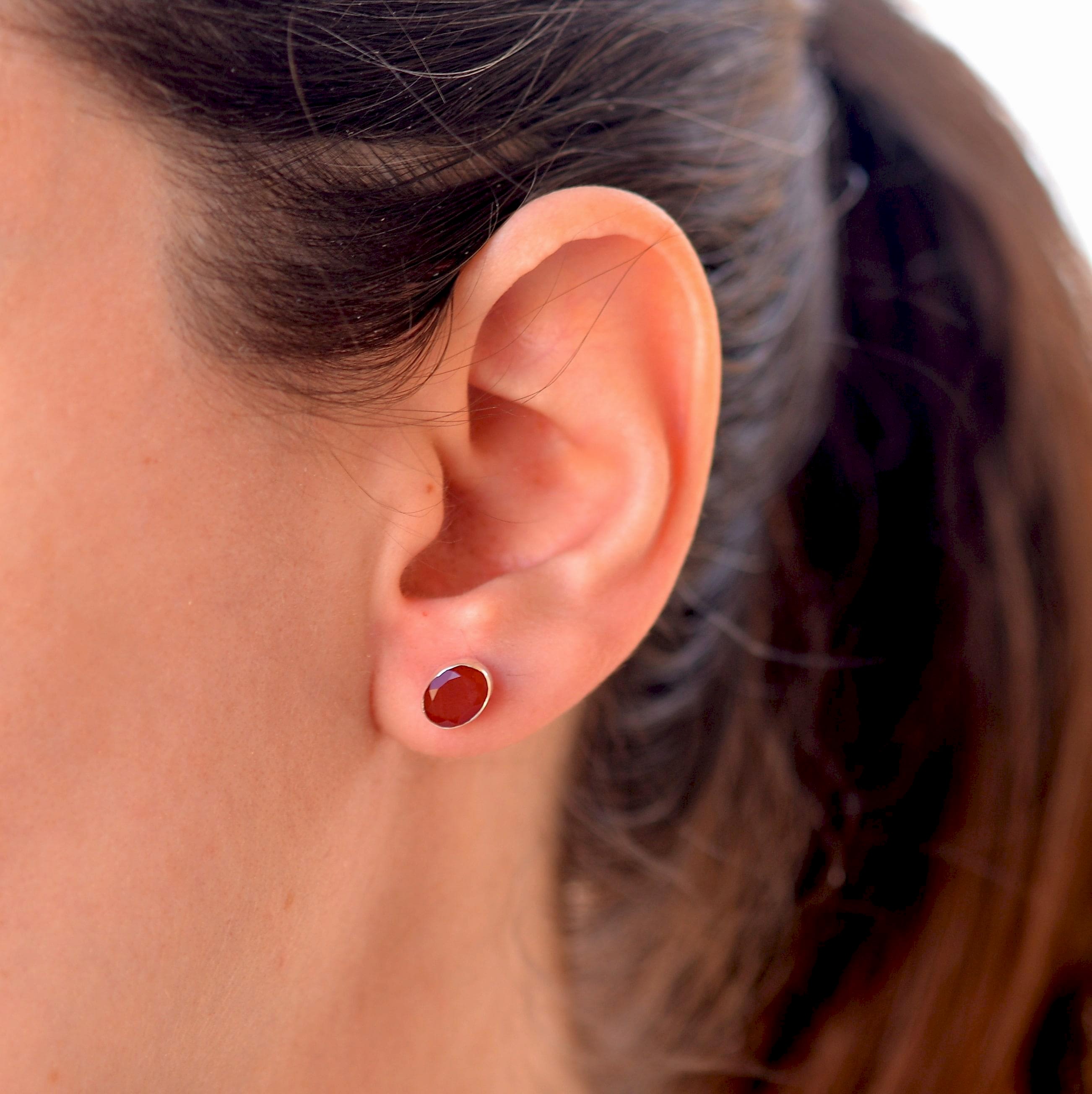 Akik Taşı Gümüş Küpe   Çivi Küpe