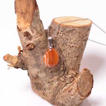 Akik Taşı Kolye - Çelik Malzemeli (Kararmaz)