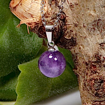 Ametist Taşı Çelik Kolye - 10 mm