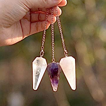 Ametist - Kristal Kuvars - Pembe Kuvars Taşı Sarkaç - Üçlü Pandül Seti