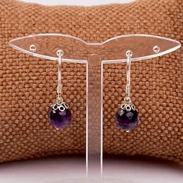 Ametist Taşı Gümüş Küpe - 10 mm Faset Kesim