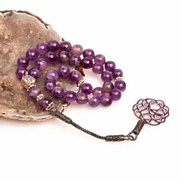 Ametist Taşı Gümüş Tesbih - 8 mm Kazaz Püsküllü