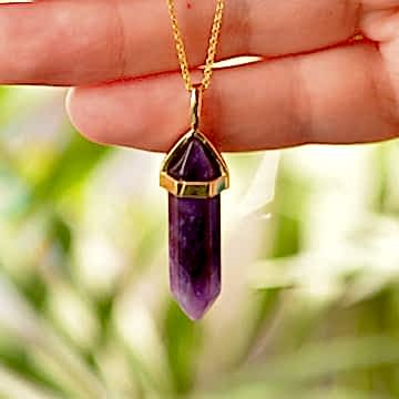 Ametist Taşı Kazık Kolye - Altın Renkli