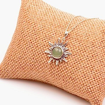 Aventurin Taşı Gümüş Kolye - Güneş Şeklinde Kolye
