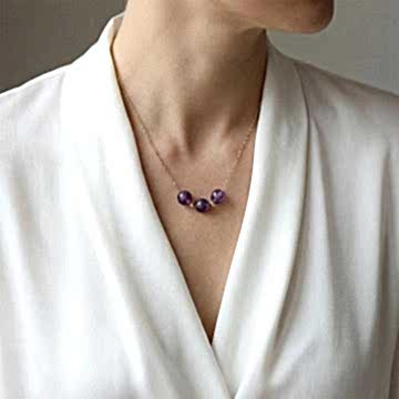 Çelik Zincirli Ametist Taşı Kolye - Altın Renkli Üç Top Model