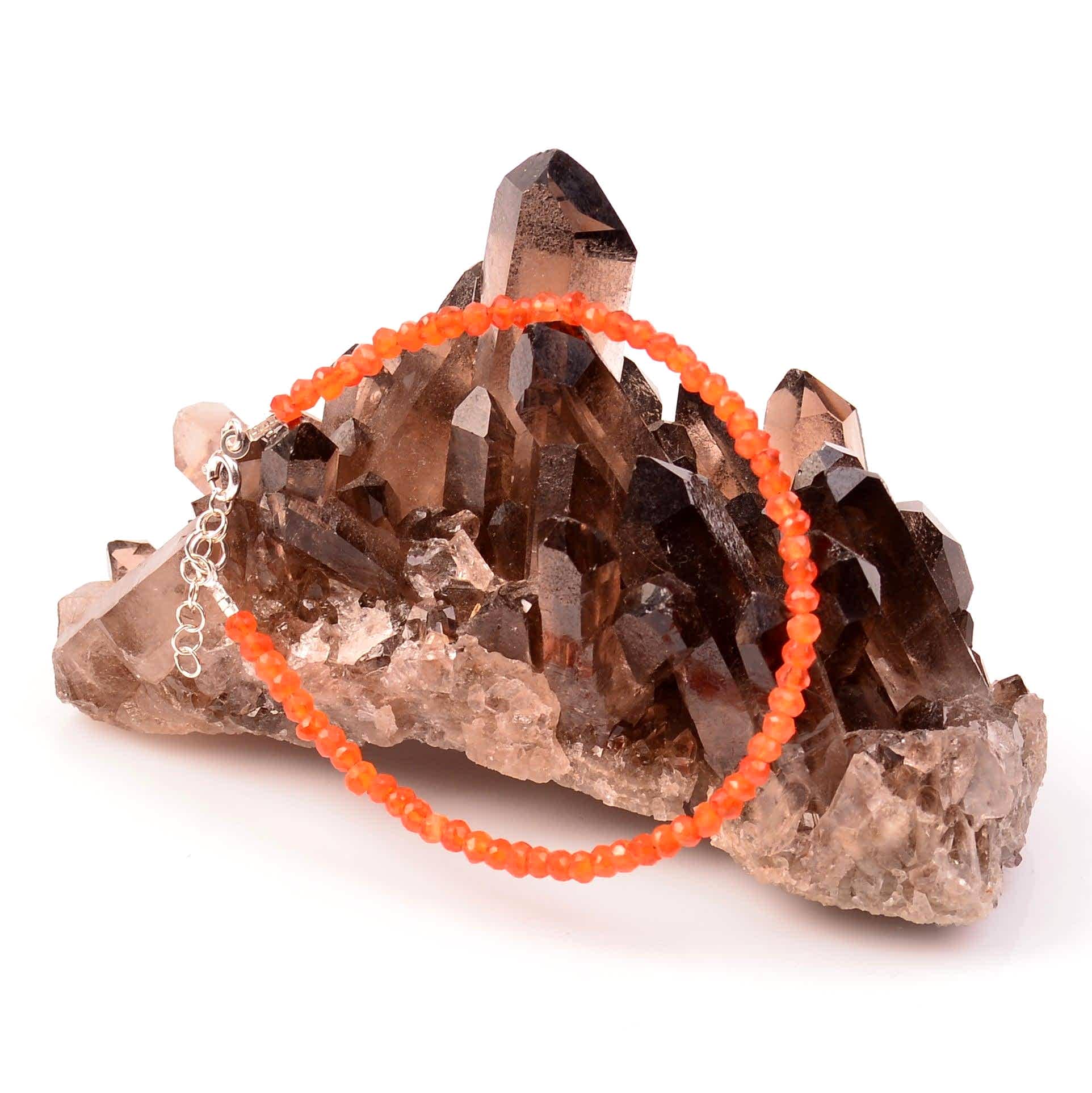 Çok İnce Karneol Akik Taşı Gümüş Bileklik   4 mm  Karnelyan Akik