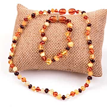 Damla Kehribar Bebek Kolyesi Bebek Bilekliği Set - Dört Renk Kehribar Sertifikalı Ürün