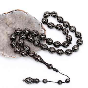 Gümüş İşlemeli Kuka Tesbih 12*14 mm - Koleksiyonluk Ürün