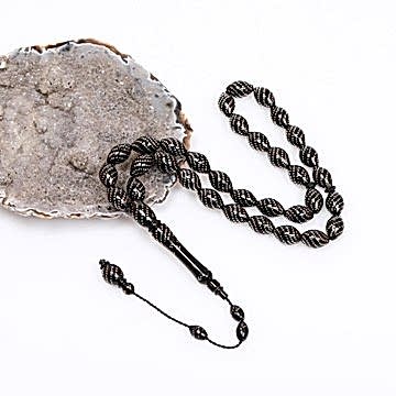 Gümüş İşlemeli Kuka Tesbih 8*12 mm - Çeşmi Bülbül Model