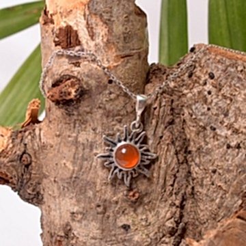 Güneş Şeklinde Akik Taşı Gümüş Kolye - Küçük Boy