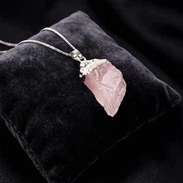 Ham Pembe Kuvars Taşı Kolye - Şekilsiz Kolye