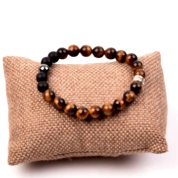 Kaplan Gözü Taşı Bileklik - Üç Taşlı - 8 mm