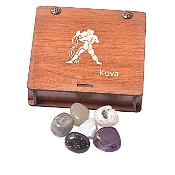 Kova Burcu Doğal Taş Seti - Ahşap Kutulu