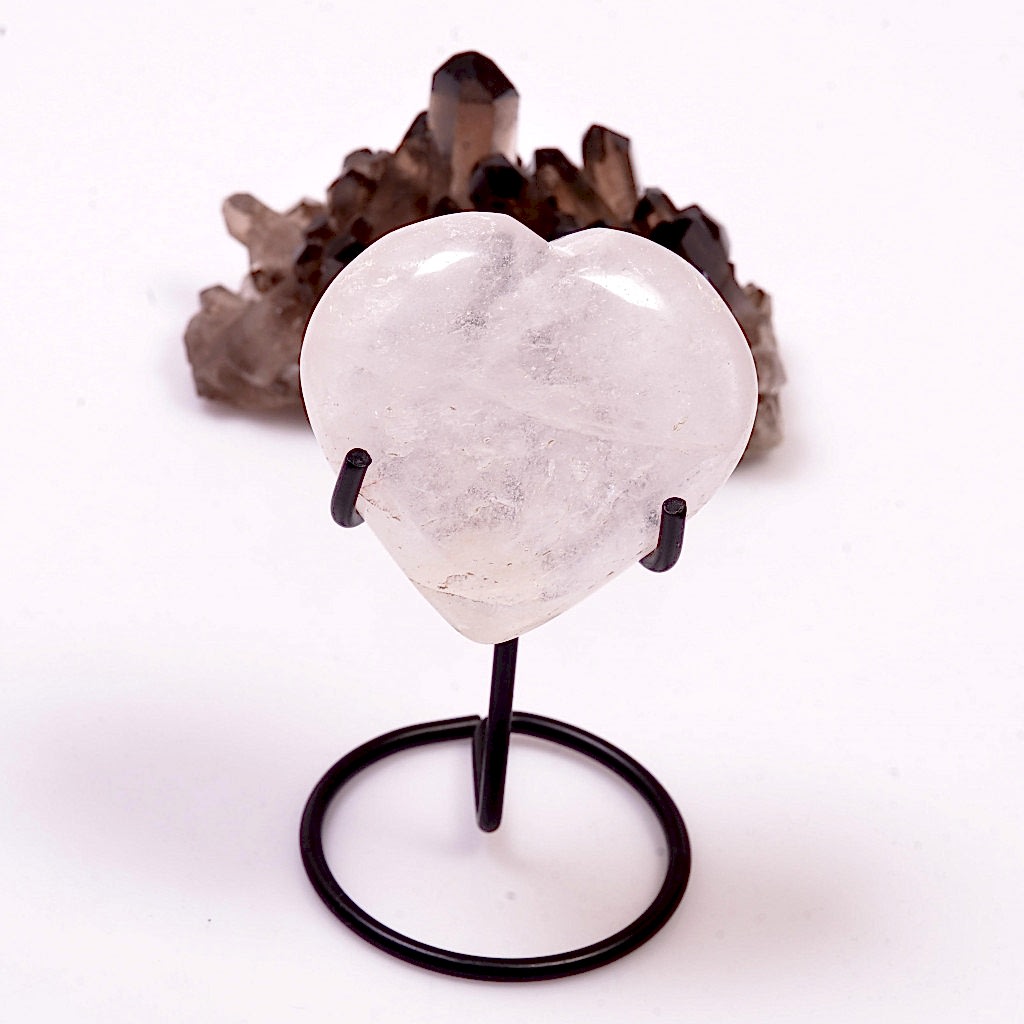 Kristal Kuvars Taşı Kalp Kütle - Metal Standlı