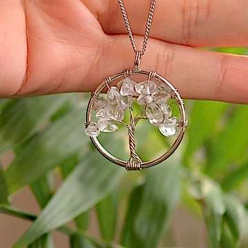 Kristal Kuvars Taşı Kolye - Hayat Ağacı