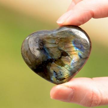 Labradorit Taşı Kalp Kütle - Metal Standlı