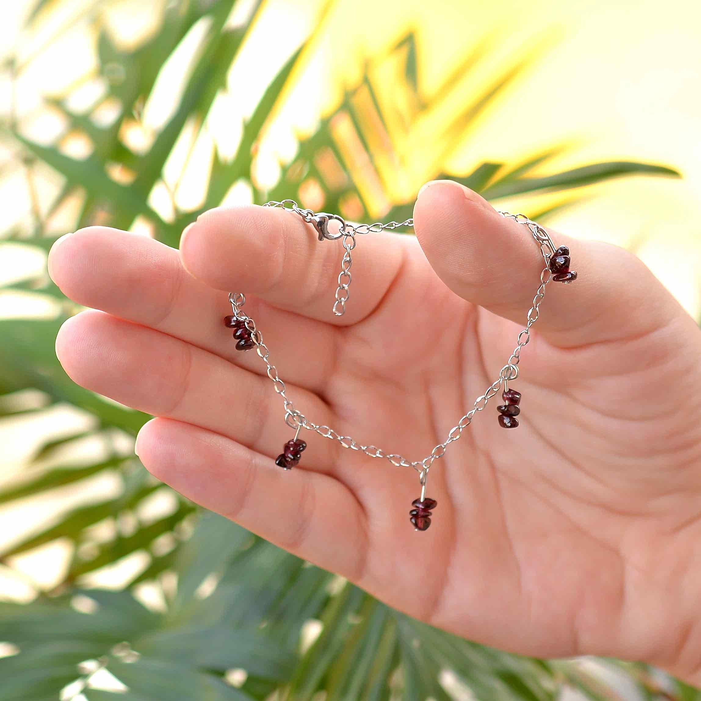 Lal Taşı Bileklik   Kararmz Zincirli  Garnet Taşı