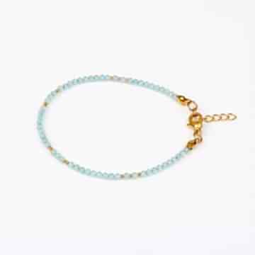 Mavi Topaz Taşı Çelik Bileklik 2mm - Altın Renkli - İnce bileklik