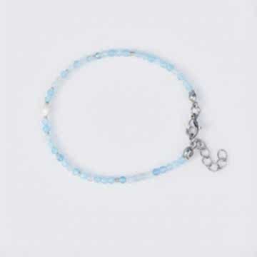 İncili Akuamarin Taşı Çelik Bileklik 3mm Faset Kesim