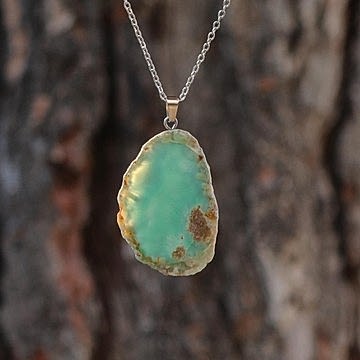 Yeşil Akik Taşı Dilim Kolye – Çelik Zincirli