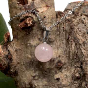 Pembe Kuvars Çelik Taşı Kolye - 10 mm