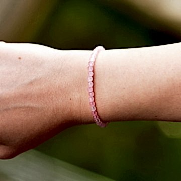 Pembe Kuvars Taşı Gümüş Bileklik - 4 mm Açık Renkli