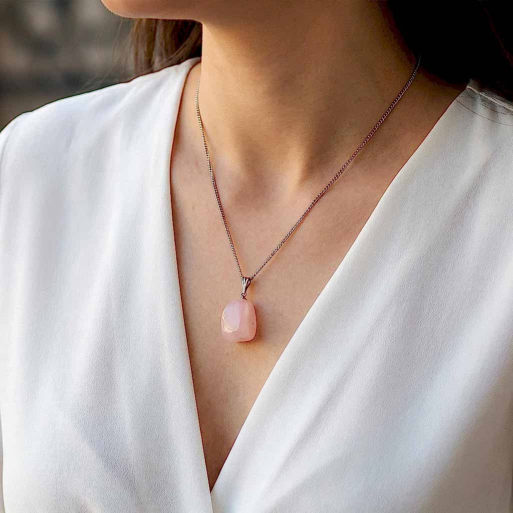 Pembe Kuvars Taşı Şekilsiz Kolye Pembe Kuvars Taşı Şekilsiz Kolye