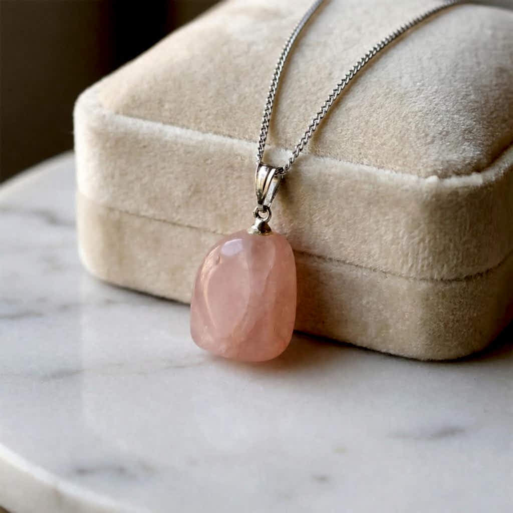 Pembe Kuvars Taşı Şekilsiz Kolye Pembe Kuvars Taşı Şekilsiz Kolye