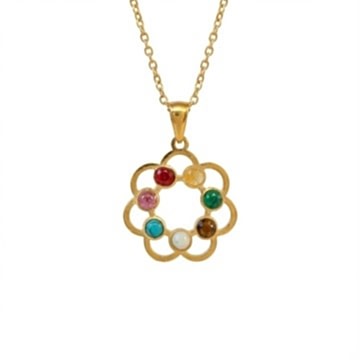 Altın Renkli Renk Çemberi Çakra Kolye ( Çelik Kolye ) – 7 Taşın Enerjisini Tek Formda Taşı