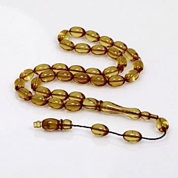 Sarı Renk Sıkma Kehribar Tesbih 7*11 mm