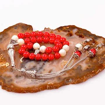 Sedefli Mercan Taşı Tesbih ( 7 mm ) - Boyalı Mercan