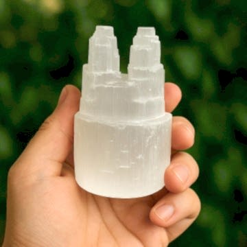 Selenit İkiz Kule - Temizleyici Taş - 10 cm Dekoratif Taş Obje