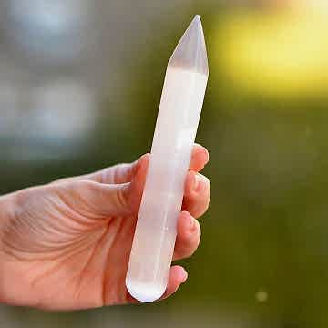 Selenit Taşı Çubuk - Selenit Taşı Asa – Masaj ve Enerji Temizliği Çubuğu – 14 cm