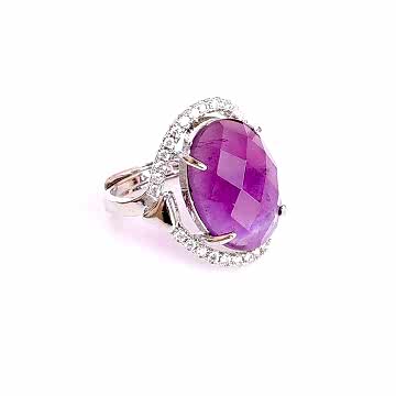 Taş Süslemeli Ametist Taşı Yüzük - Ayarlamalı Yüzük