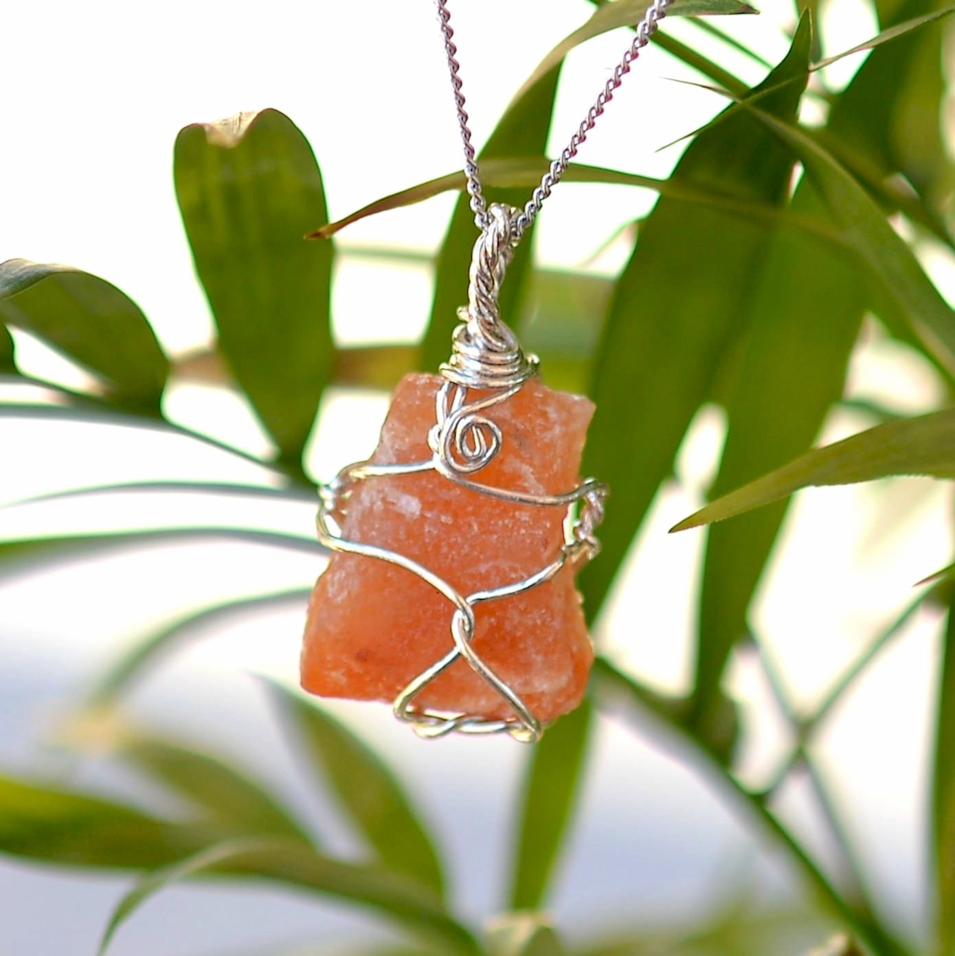 Turuncu Aventurin Taşı Kolye   Tel Sargılı