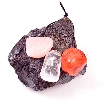 Üç Adet Delikli Doğal Taş / Pembe Kuvars - Kristal Kuvars - Akik